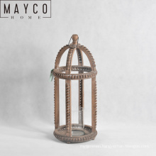 Mayco Custom Garden Antique Decorative Glass Carved Wooden Candle Lantern